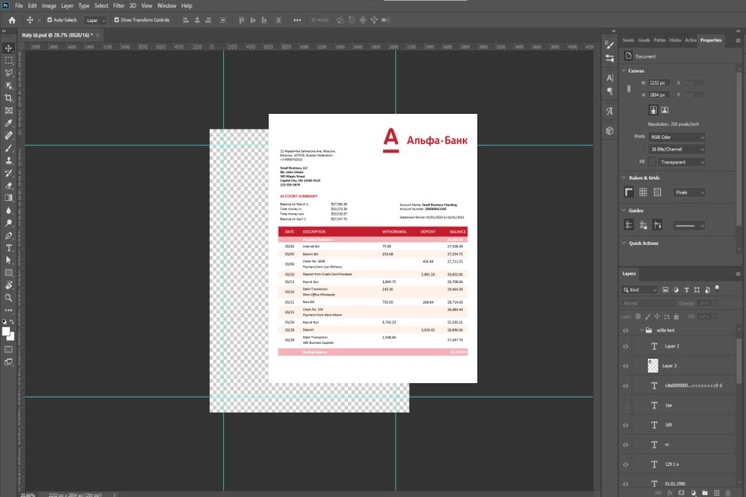 Modèle Word et PDF de relevé de compte courant de l'organisation Alfa Bank template Modèle Word et PDF de relevé de compte courant de l'organisation Alfa Bank template